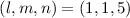 Mathematical equation: $(l,m,n)=(1,1,5)$