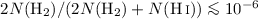 Mathematical equation: $2N({\rm H_2)}/(2N{\rm (H_2)}+N({\ion{H}{i}}))\la10^{-6}$