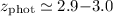 Mathematical equation: $z_{\rm phot}\simeq2.9{-}3.0$