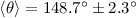 $\langle \theta\rangle = 148.7^{\circ} \pm 2.3^{\circ}$