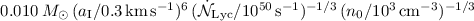 $0.010 ~M_\odot\, ( a_{\rm I} / 0.3\,{\rm km}\,{\rm s}^{-1} )^6\, ( \dot{\cal N}_{\rm Lyc} / 10^{50}\,{\rm s}^{-1} )^{-1/3}\, ( n_{\rm 0} / 10^3\,{\rm cm}^{-3} )^{-1/3}\,$