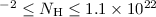 $^{-2} \leq N_{{\rm H}} \leq 1.1 \times 10^{22}$
