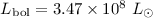 $L_{\rm bol} = 3.47 \times 10^8~ L_{\odot}$