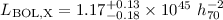 $L_{\rm BOL,X} = 1.17^{+0.13}_{-0.18} \times10^{45}~h_{70}^{-2}$