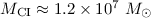 $M_{\rm C \sc I} \approx 1.2 \times 10^7~M_\odot$