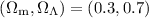 $(\Omega_{{\rm m}}, \Omega_{\Lambda})= (0.3, 0.7)$