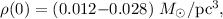 $\rho (0) = (0.012{-}0.028)~M_{\odot}/{\rm pc}^3,$