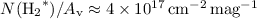 $N({\rm H_2}^*)/A_{\rm v} \approx 4 \times 10^{17}{\,{\rm cm}^{-2}}\, {\rm mag}^{-1}$