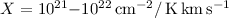 $X = 10^{21}{-}10^{22} \,{\rm cm^{-2}}/\,{\rm {K\,km\,s^{-1}}}$