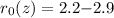 $r_0(z)=2.2{-}2.9$