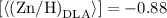 ${\rm [} \langle{\rm (Zn/H)}_{\rm DLA}\rangle {\rm ]} = -0.88$