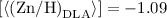${\rm [} \langle{\rm (Zn/H)}_{\rm DLA}\rangle {\rm ]} = -1.09$