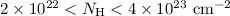$2\times10^{22}<N_{\rm H} <4\times 10^{23}~\rm cm^{-2}$