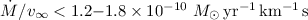 $\dot{M}/v_{\infty}< 1.2{-}1.8\times10^{-10}~ M_{\odot}\rm \, yr^{-1} \,km^{-1} \,s$