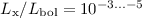 $L_{\rm x}/L_{\rm bol} = 10^{-3...-5}$
