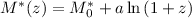 $M^\ast(z)= M^\ast_0 + {a} \ln\,(1+z)$