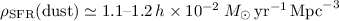 $\rho_{\rm SFR}(\mbox{dust}) \simeq 1.1\mbox{--}1.2\, h \times 10^{-2} \; M_\odot \,\mbox{yr}^{-1}\, \mbox{Mpc}^{-3}$