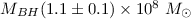 Mathematical equation: $M_{BH}(1.1\pm0.1)\times 10^{8}~{M}_\odot$