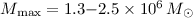 $ M_{\rm max} = 1.3{-}2.5\times10^6\, M_{\odot}$