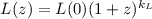$L(z)=L(0)(1+z)^{k_L}$