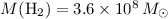 $M (\mbox{H}_2) = 3.6\times 10^8\, {M}_{\odot}$