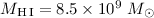 $M_{\rm H{\,\small I}} = 8.5 \times 10^{9}~M_{\odot}$