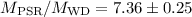 $M_{\rm PSR}/M_{\rm WD}=7.36\pm0.25$