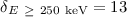 $\delta_{E\ \ge \ 250 \ \mathrm{keV}} = 13$