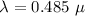 Mathematical equation: $\lambda= 0.485~ \mu$