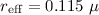 Mathematical equation: $r_{\rm eff}=0.115~ \mu$