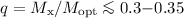 Mathematical equation: $q=M_{\rm x}/M_{\rm opt}\la0.3{-}0.35$
