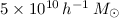 Mathematical equation: $5 \times 10^{10}\,h^{-1}\,M_\odot$
