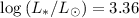 Mathematical equation: $\log\, (L_*/L_{\odot})= 3.36$