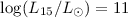 Mathematical equation: $\log(L_{15}/L_{\odot})=11$