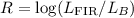 Mathematical equation: $R=\log(L_{\rm FIR}/L_{B})$