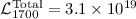 Mathematical equation: ${\cal L}_{1700}^{\mathrm{Total}}=3.1\times10^{19}$