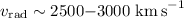 Mathematical equation: $v_{\rm rad}\sim 2500{-}3000~{\rm km\,s}^{-1}$