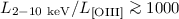 Mathematical equation: $L_{2-10~{\rm keV}}/L_{\rm [OIII]}\ga 1000$
