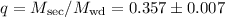 Mathematical equation: $q=\mbox{$M_\mathrm{sec}$}/\mbox{$M_\mathrm{wd}$}=0.357\pm0.007$