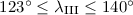 Mathematical equation: $123^{\circ}\leq\lambda_{\rm III}\leq140^{\circ}$