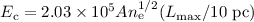 Mathematical equation: $E_{\rm c}=2.03 \times 10^5An_{\rm e}^{1/2}(L_{\rm max}/10~{\rm pc})$