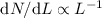 Mathematical equation: ${\rm d}N/{\rm d}L\propto L^{-1}$