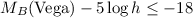 Mathematical equation: $M_{B}({\rm Vega})-5\log h\leq-18$