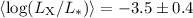 Mathematical equation: $\langle \log(L_{\rm X}/L_*)\rangle =-3.5 \pm 0.4$