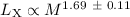 Mathematical equation: $L_{\rm X}\propto M^{1.69~\pm\,\,0.11}$