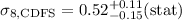 Mathematical equation: $\sigma_{8, {\rm CDFS}}=0.52^{+0.11}_{-0.15} {\rm (stat)}$