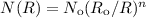 Mathematical equation: $N(R)=N_{\rm o}(R_{\rm o}/R)^{n}$