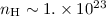 Mathematical equation: $n_{{\rm H}} \sim 1. \times 10^{23}$