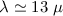 Mathematical equation: $\lambda \simeq 13~\mu$