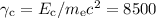 Mathematical equation: $\gamma_{\rm c} = E_{\rm c}/m_{\rm e}c^2 = 8500$